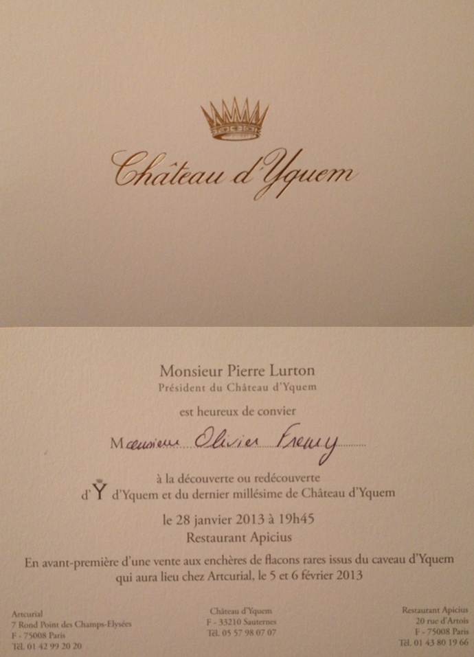 Invitation dîner Yquem